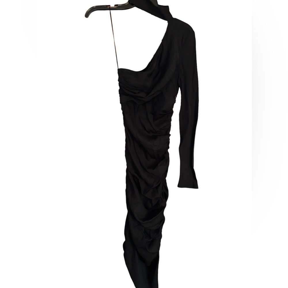 ZARA NWT BLACK DRAPED ASYMMETRICAL MOCK NECK DRESS SIZE EXTRA SMALL